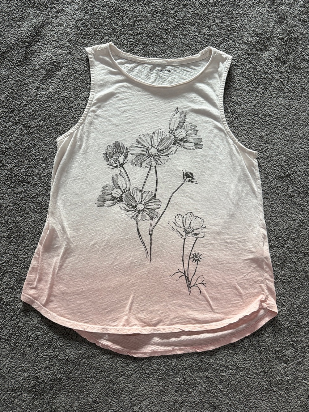 Lucky Brand Pink Ombre Tank with Black Floral Sketch